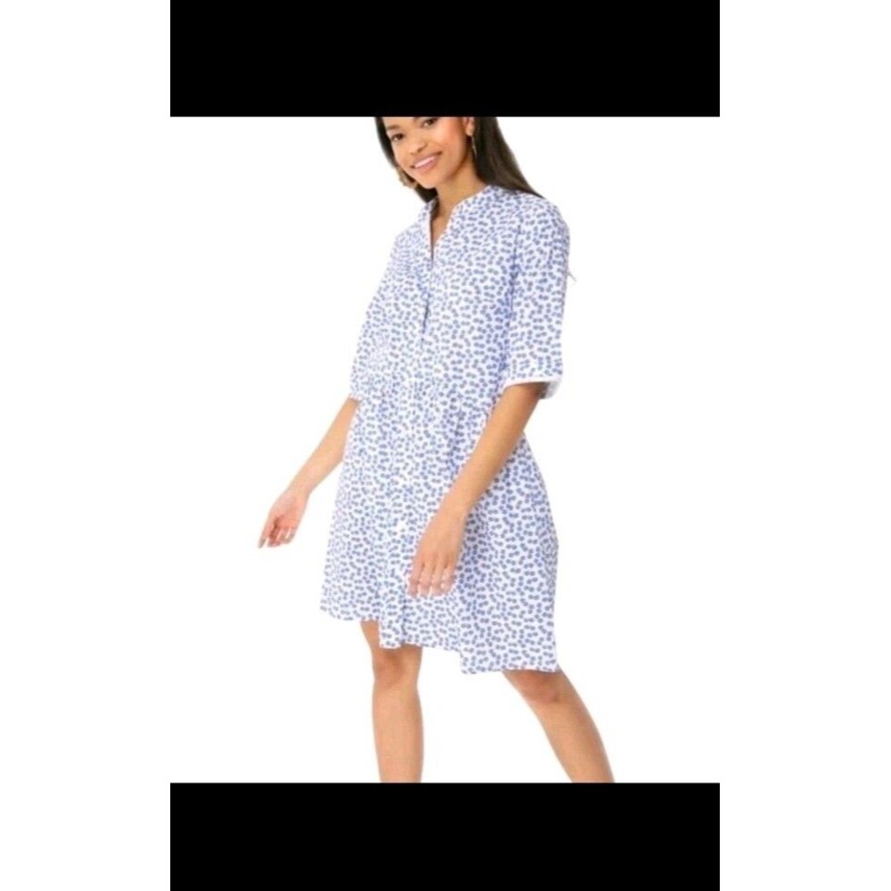 Tuckernuck Ditsy Royal Blue Floral Button Down Shirt Dress XL White Cotton Blend